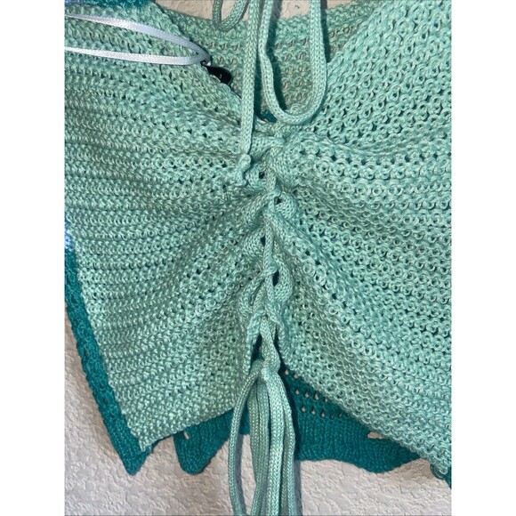 New Crop Knit crochet Bell Long sleeve Square Neck Sweater S Boh Hippie Sexy y2k - Picture 10 of 12